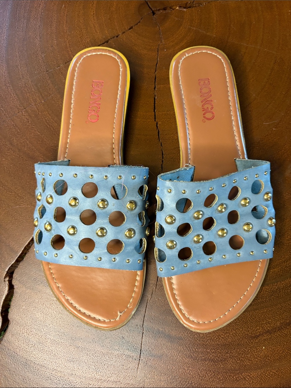 Bongo Kayla Blue Stud Embellished Slide Sandals Womens Size 7